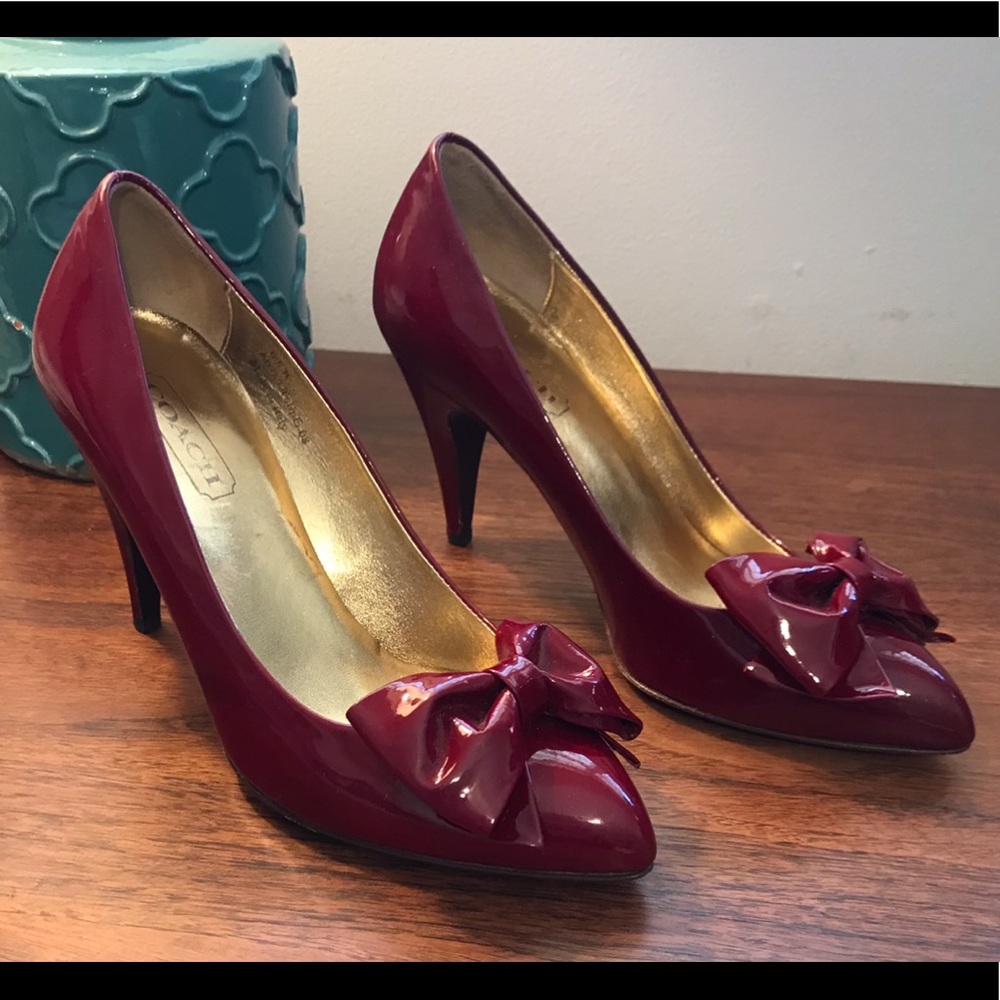Coach Burgundy Heels with Bow Accent